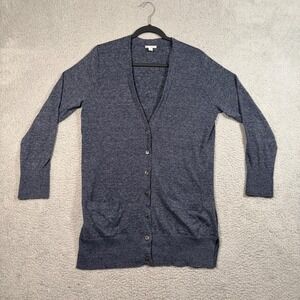 GAP Women's Linen Blend Long Sleeve Button Front Cardigan Sweater Sz L Blue Gray